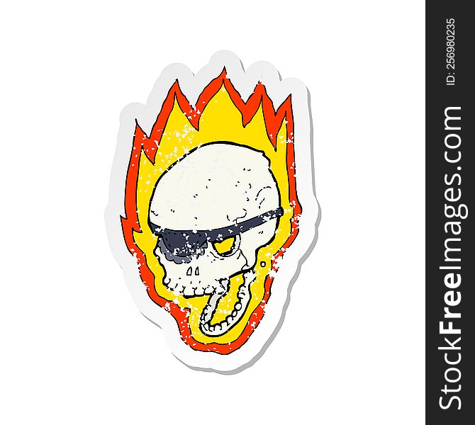 retro distressed sticker of a cartoon flaming pirate skull