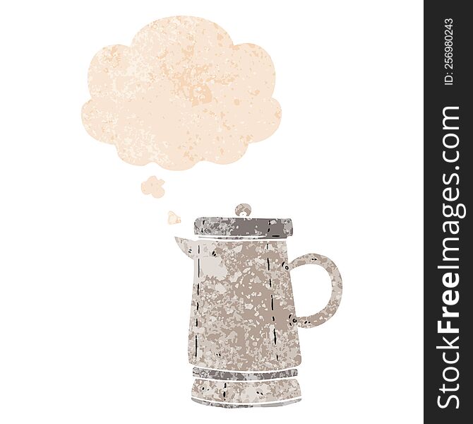 cartoon old kettle with thought bubble in grunge distressed retro textured style. cartoon old kettle with thought bubble in grunge distressed retro textured style