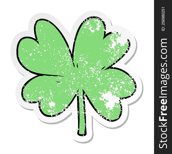 Distressed Sticker Of A Cartoon Four Leaf Clover