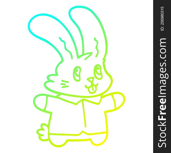 cold gradient line drawing of a cartoon happy rabbit
