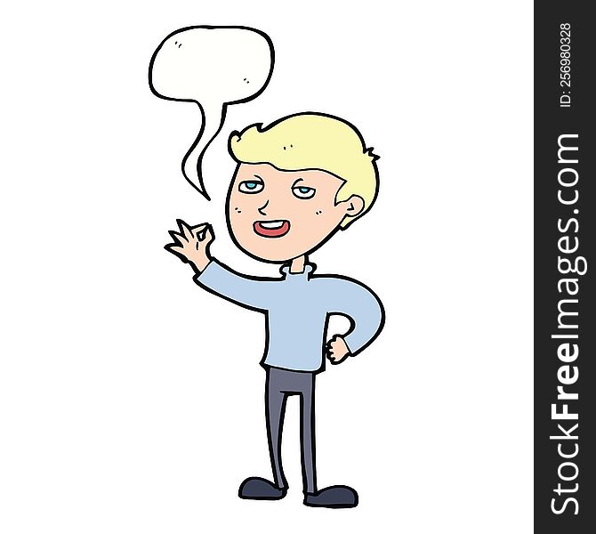 cartoon man making excellent gesture with speech bubble