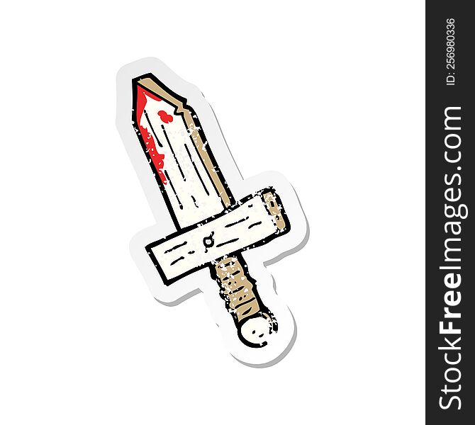 Retro Distressed Sticker Of A Cartoon Wooden Sword