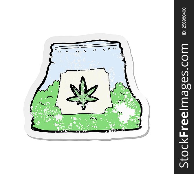 retro distressed sticker of a cartoon bag of weed