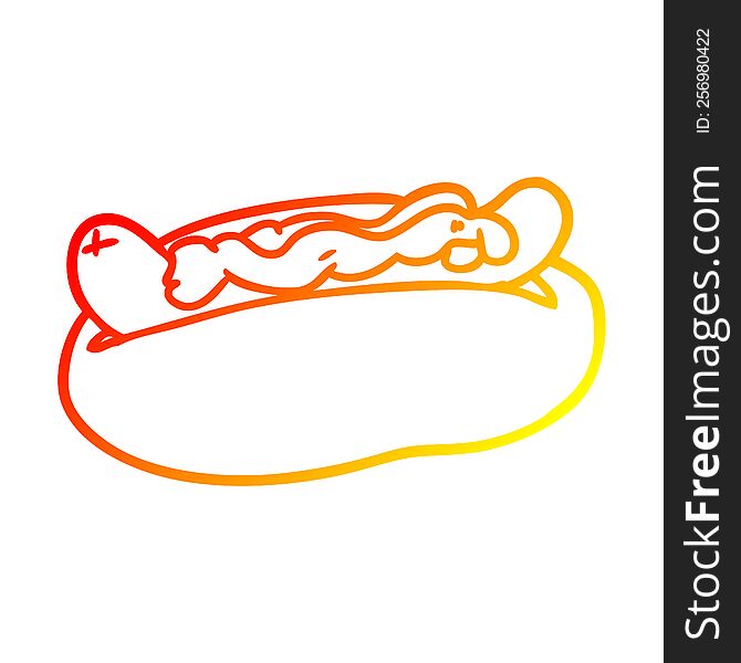 Warm Gradient Line Drawing Hotdog With Mustard And Ketchup