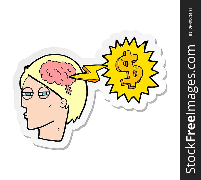 sticker of a thinking of ways to make money cartoon
