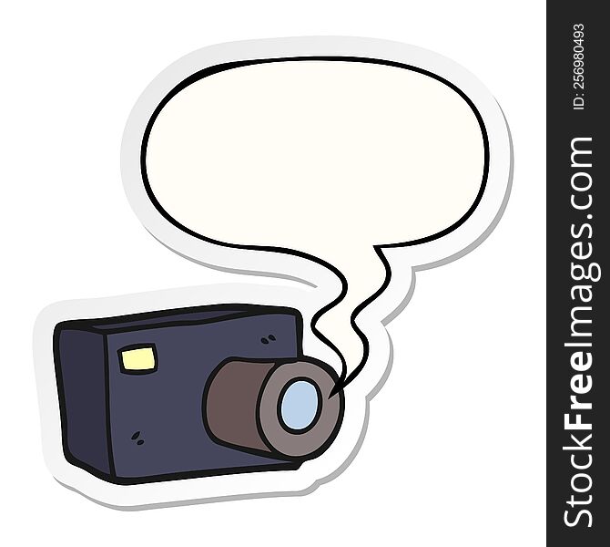 cartoon camera with speech bubble sticker. cartoon camera with speech bubble sticker