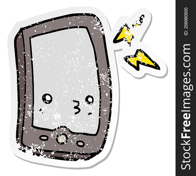 distressed sticker of a cartoon mobile phone