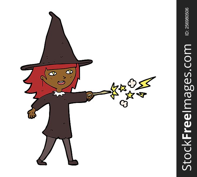cartoon witch girl casting spell