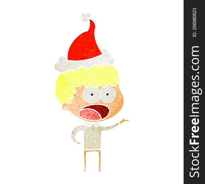 Retro Cartoon Of A Shocked Man Wearing Santa Hat