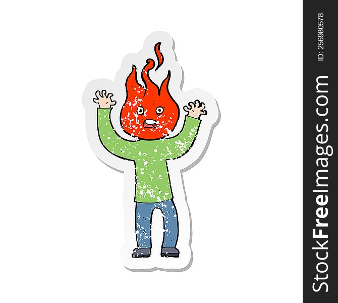retro distressed sticker of a cartoon man with head on fire
