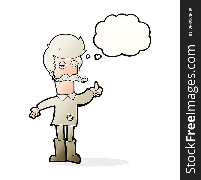 Cartoon Old Man In Poor Clothes With Thought Bubble