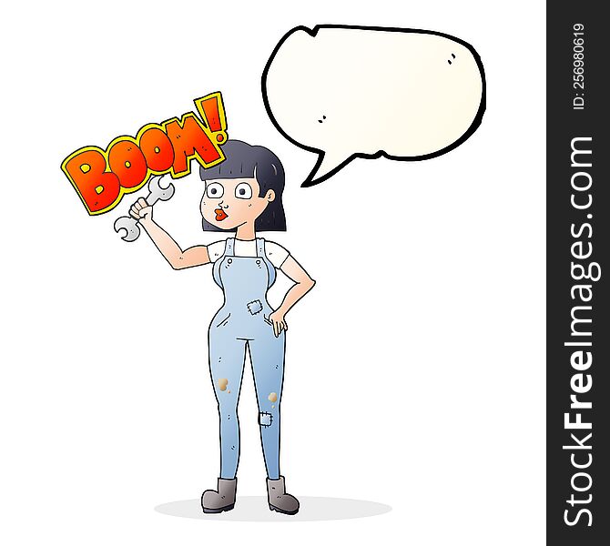 freehand drawn speech bubble cartoon mechanic woman