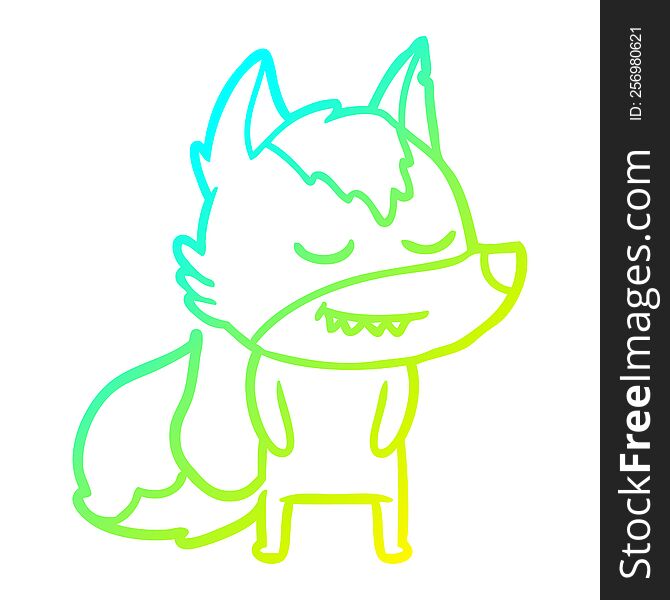 cold gradient line drawing of a friendly cartoon wolf