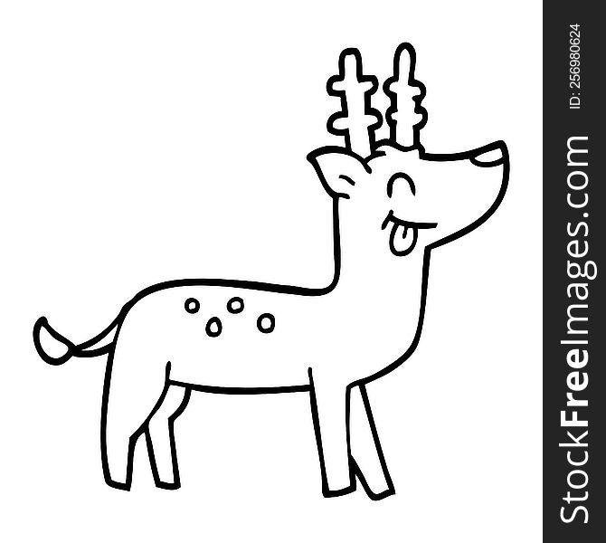 line drawing cartoon happy reindeer