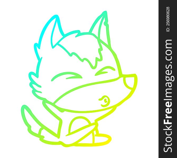 Cold Gradient Line Drawing Cartoon Wolf Whistling