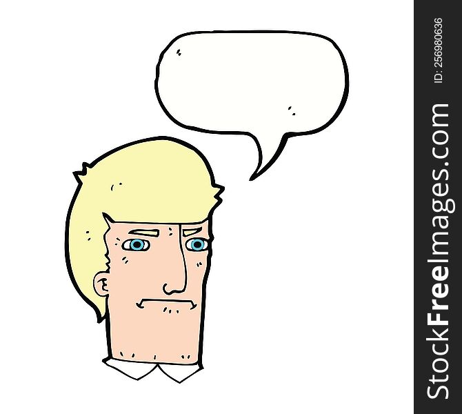 cartoon man narrowing eyes with speech bubble