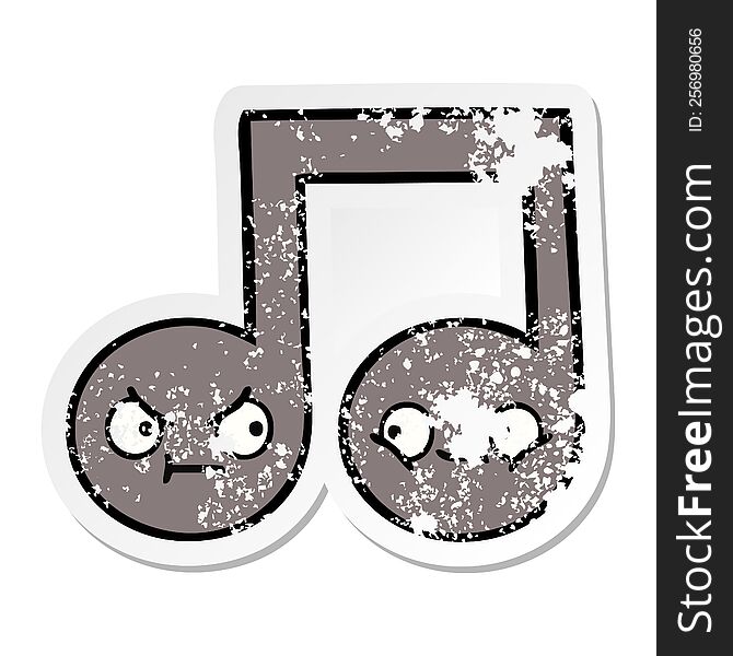 Distressed Sticker Of A Cute Cartoon Musical Note