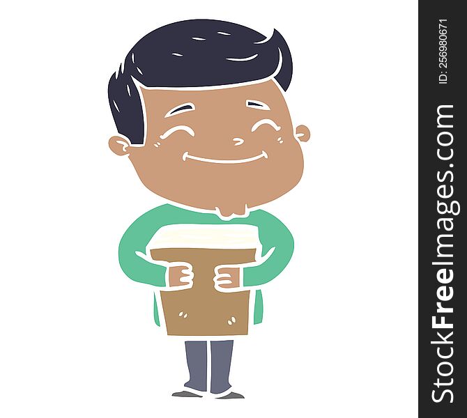 Happy Flat Color Style Cartoon Man Holding Book