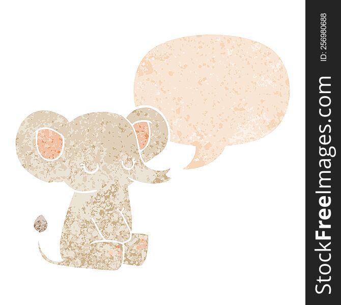 Cartoon Elephant And Speech Bubble In Retro Textured Style