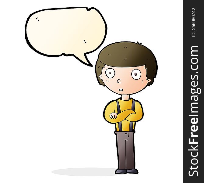 Cartoon Staring Boy With Folded Arms With Speech Bubble