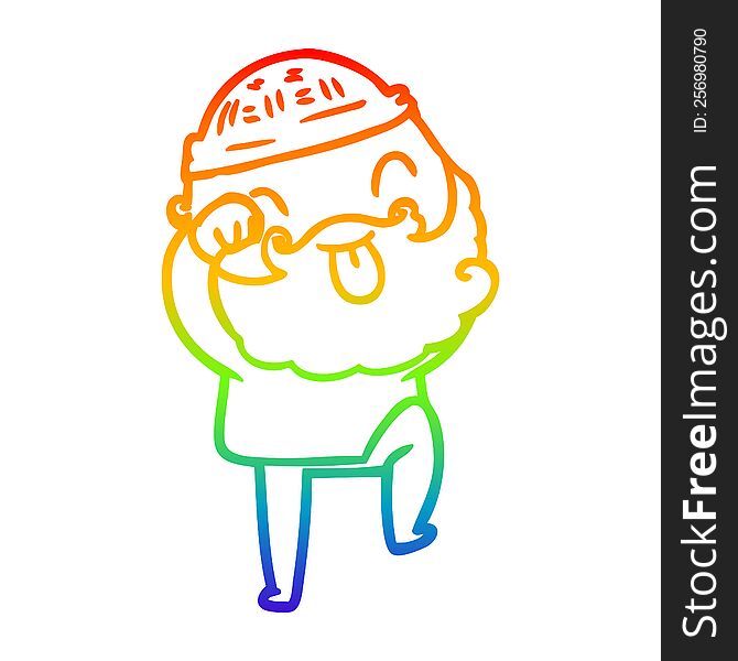rainbow gradient line drawing of a man with beard sticking out tongue