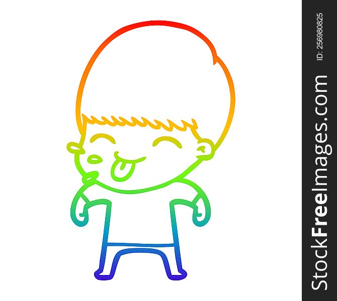 Rainbow Gradient Line Drawing Funny Cartoon Boy