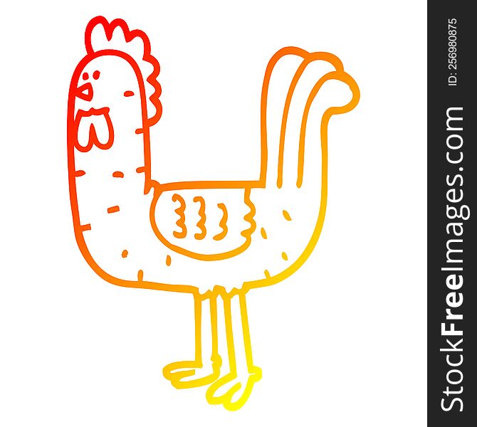 Warm Gradient Line Drawing Cartoon Cockerel
