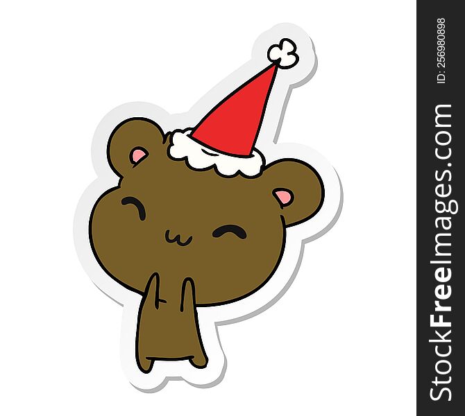 hand drawn christmas sticker cartoon of kawaii bear
