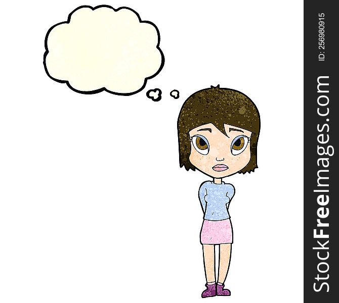 cartoon shy girl with thought bubble