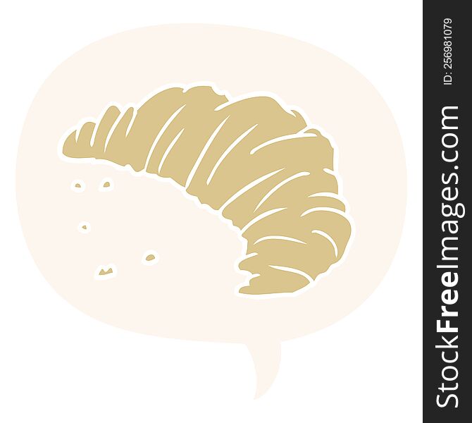 Cartoon Croissant And Speech Bubble In Retro Style