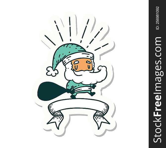 sticker of a tattoo style santa claus christmas character with sack