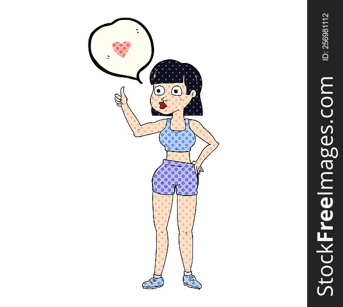 freehand drawn comic book speech bubble cartoon gym woman
