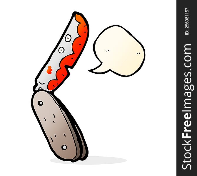 cartoon bloody folding knife with speech bubble