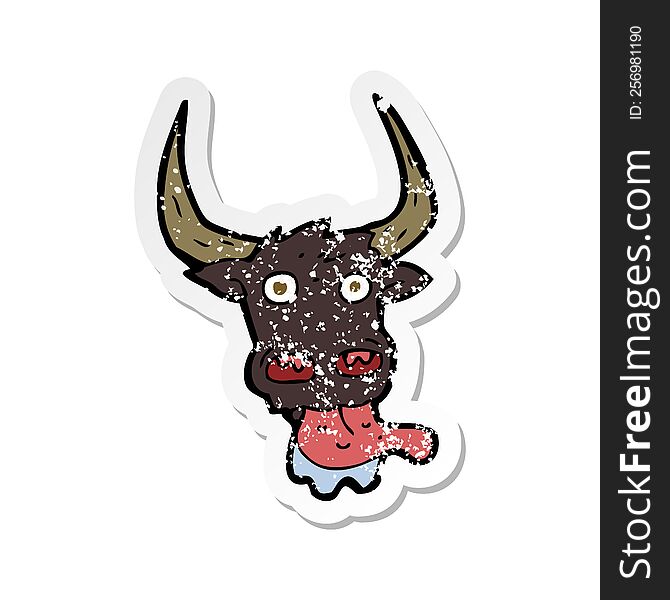 retro distressed sticker of a cartoon cow face