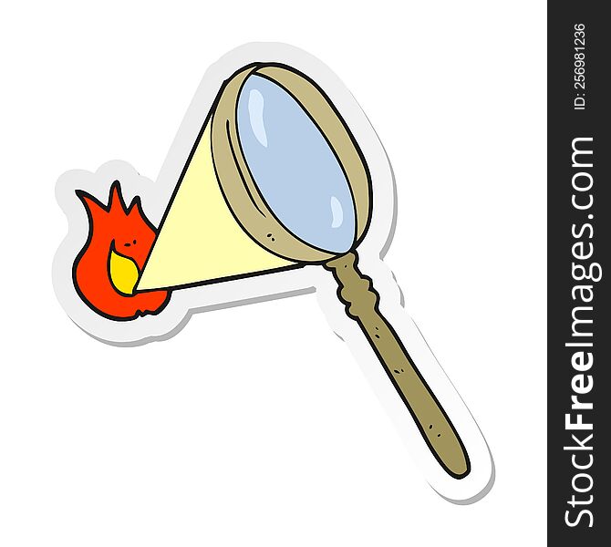 Sticker Of A Cartoon Magnifying Glass Burning