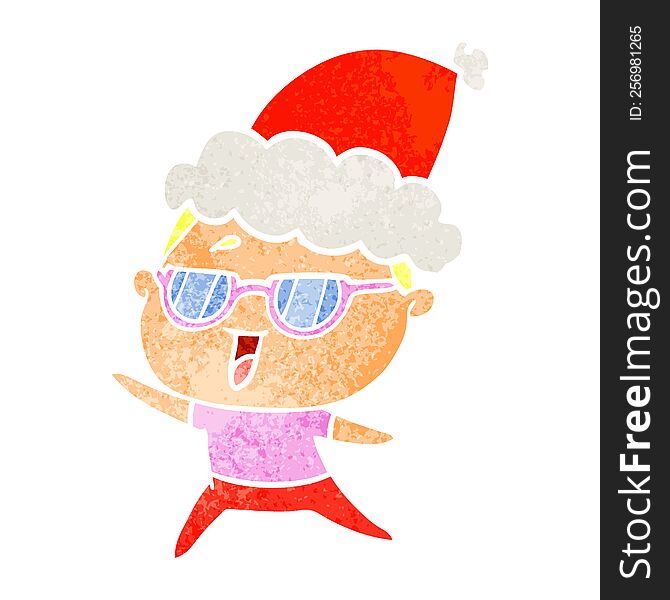 Retro Cartoon Of A Happy Woman Wearing Spectacles Wearing Santa Hat