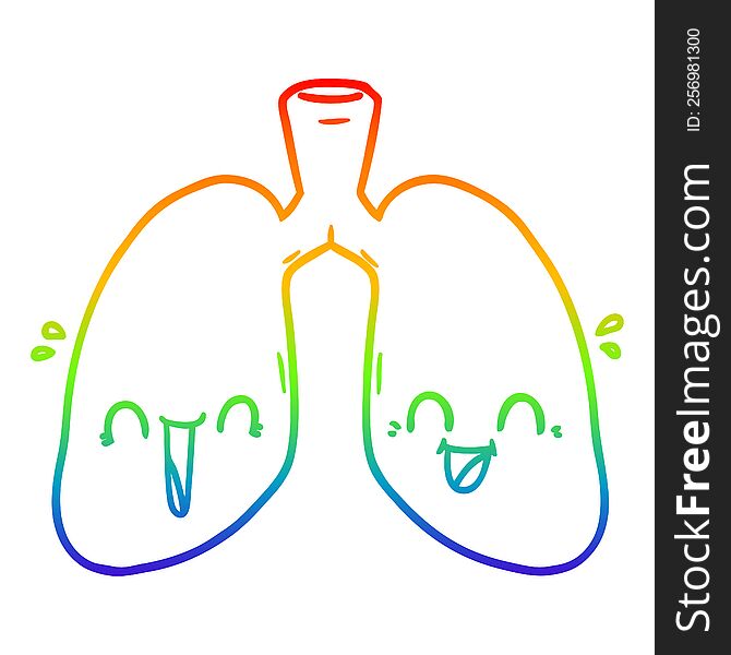 Rainbow Gradient Line Drawing Cartoon Happy Lungs