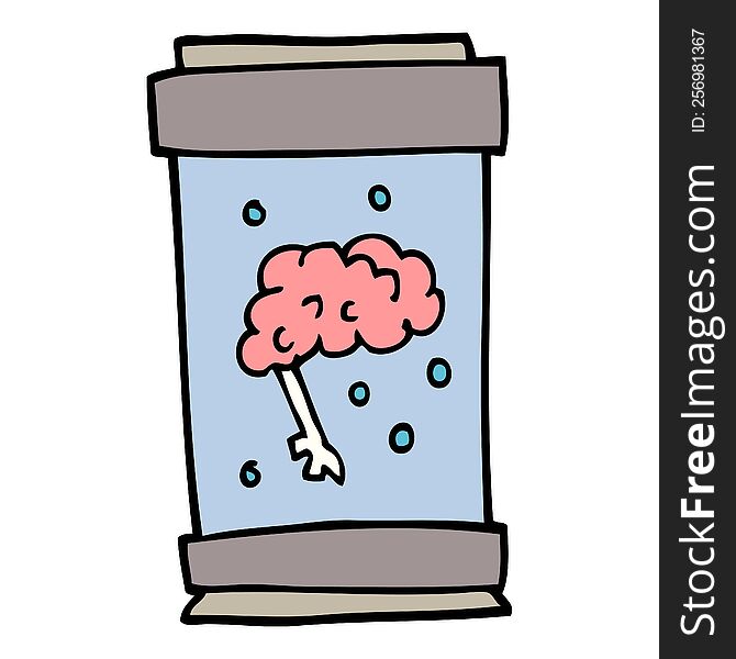 Cartoon Doodle Brain In Jar