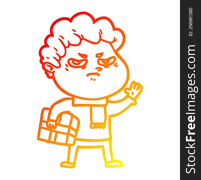 Warm Gradient Line Drawing Cartoon Angry Man