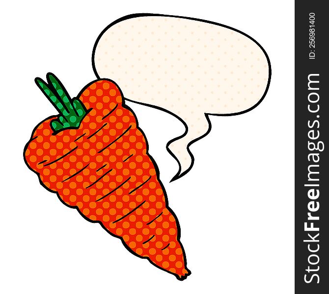 cartoon carrot with speech bubble in comic book style
