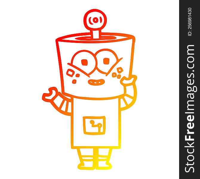 warm gradient line drawing happy cartoon robot waving hello