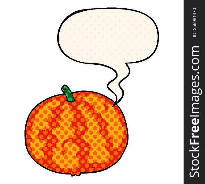 Cartoon Melon And Speech Bubble In Comic Book Style