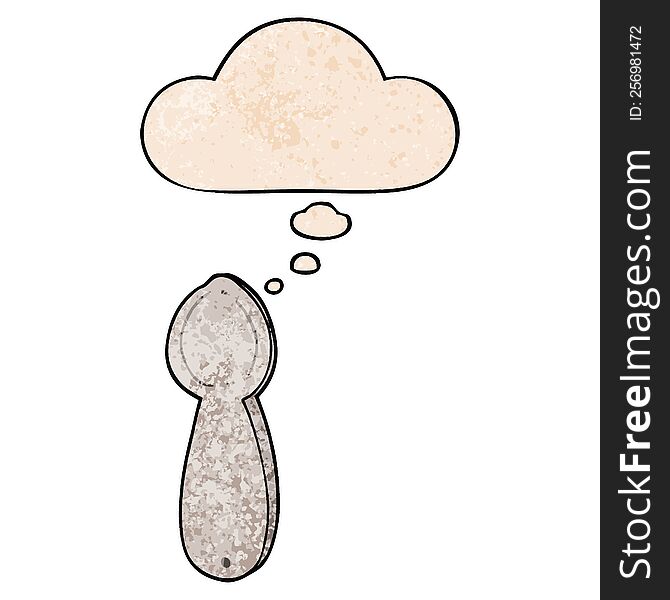 Cartoon Spoon And Thought Bubble In Grunge Texture Pattern Style