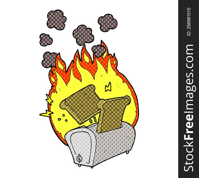 freehand drawn cartoon burning toaster