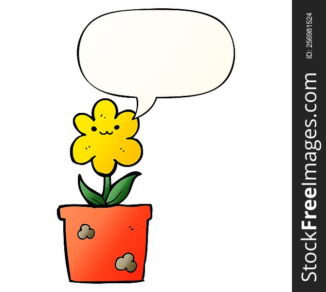 Cartoon House Plant And Speech Bubble In Smooth Gradient Style