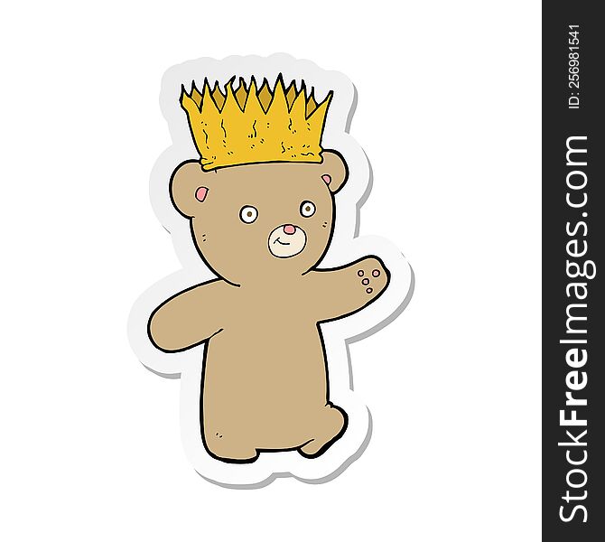 sticker of a cartoon teddy bear wearing paper crown
