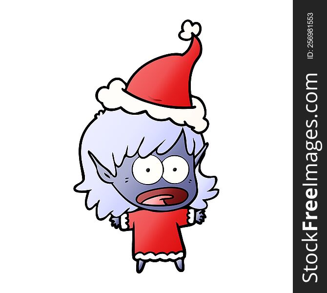 Gradient Cartoon Of A Shocked Elf Girl Wearing Santa Hat