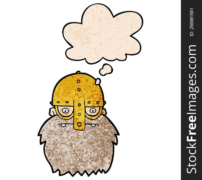 cartoon viking face with thought bubble in grunge texture style. cartoon viking face with thought bubble in grunge texture style