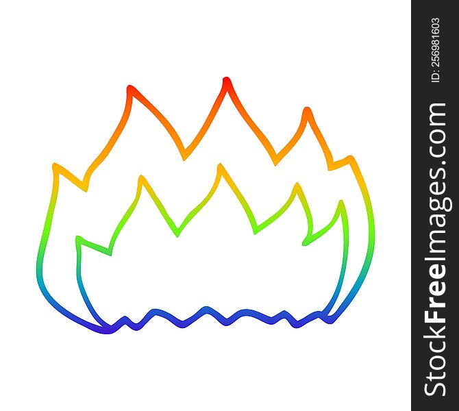 Rainbow Gradient Line Drawing Cartoon Hot Flame