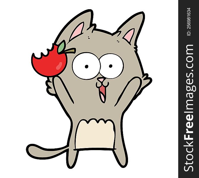 funny cartoon cat with apple. funny cartoon cat with apple